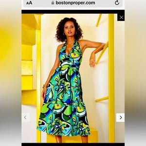 Boston proper Valencia Abstract Print Halter Fit And Flare Midi Dress